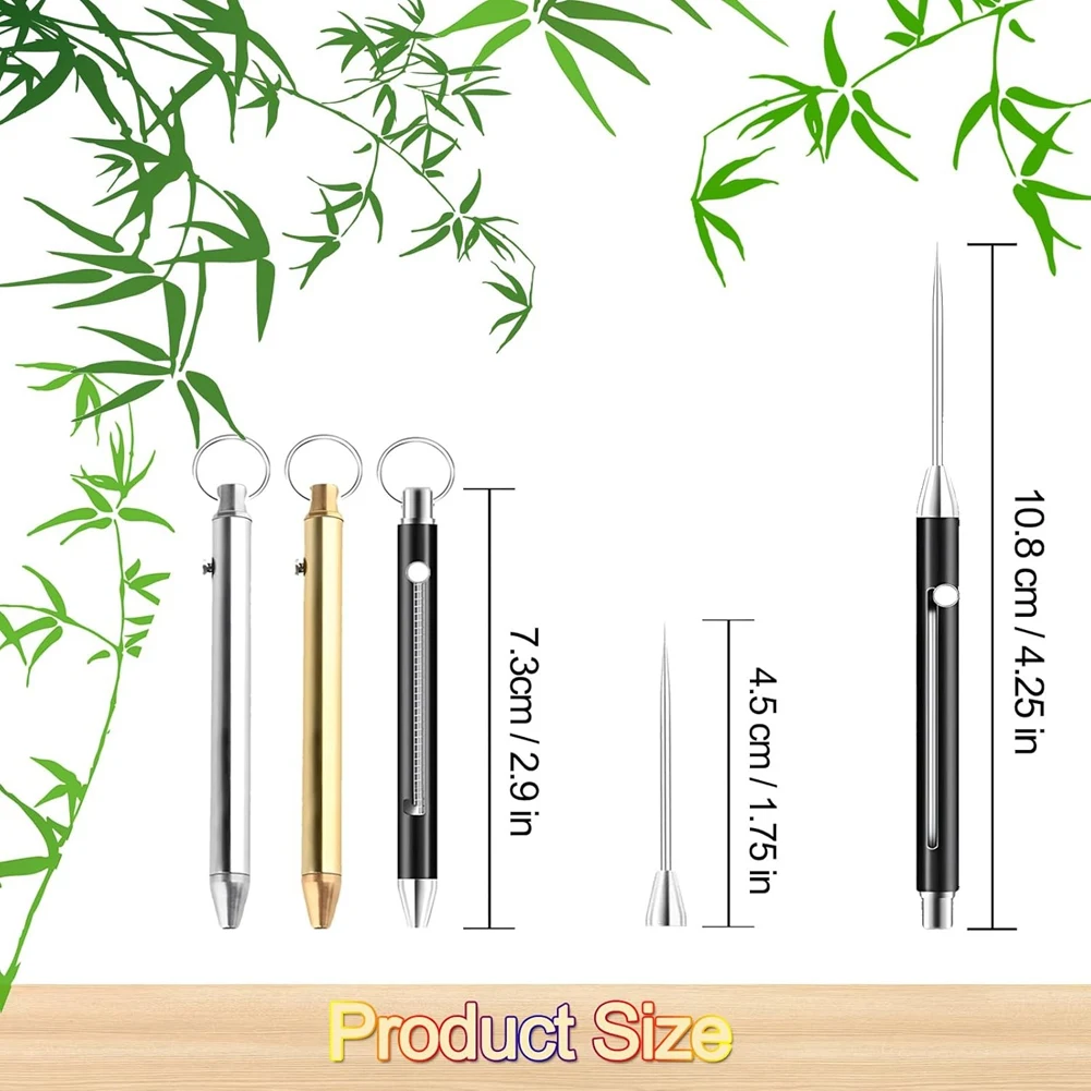 ABFW Portable Titanium Toothpicks Toothpick Reusable with Stainless Steel Toothpick Holder Keychain Telescopic 3 Pack