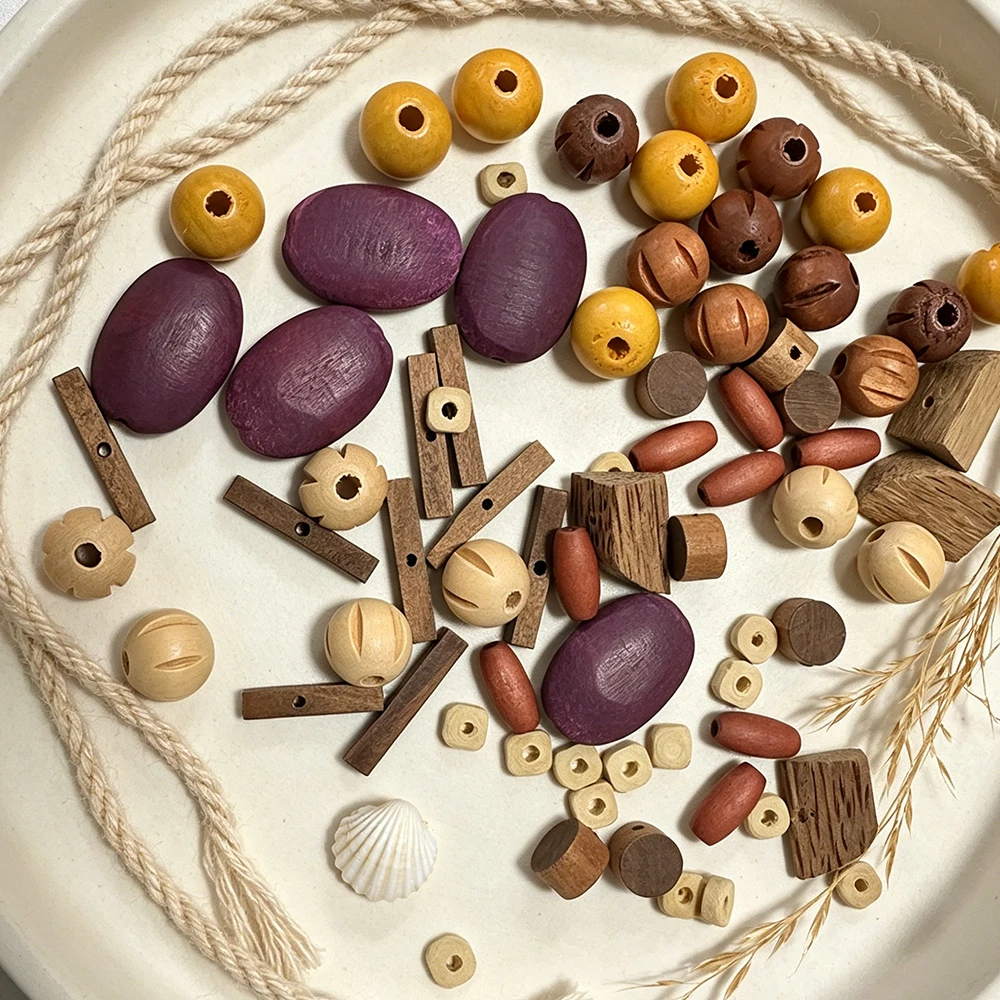 Vintage Mixed Wood Beads Large Hole Oval Spacers for Boho Macrame Cord DIY Jewelry Crafts - Bracelet Necklace Earring Making