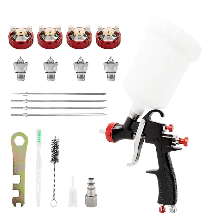

Air Spray Gun With 1.3/1.5/1.7/2.0mm Nozzles & Air Regulator Car Paint Gun Sprayer For Car,Furniture