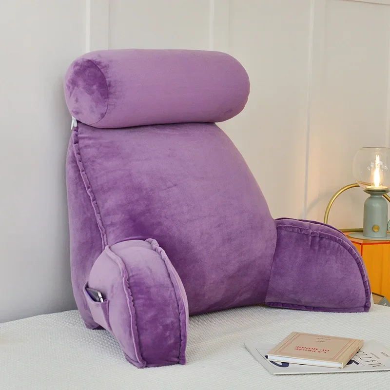 Reading Pillow with Armrests Backrest Cushion with Inner Removable Cover Lumbar Support for Pregnant Women Lazy Sofa Bed Gaming