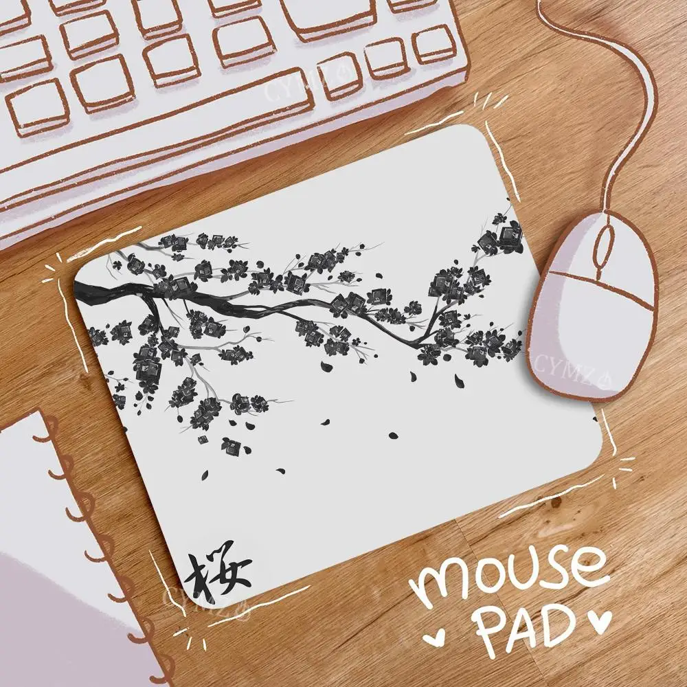 แผ่นรองเมาส์ลายดอกซากุระ ดีไซน์สวยงาม ขนาดเล็ก ขอบเย็บอย่างดี กันลื่น ทนทาน อุปกรณ์เสริมคอมพิวเตอร์ แผ่นรองสำหรับแล็ปท็อปและสำนักงาน