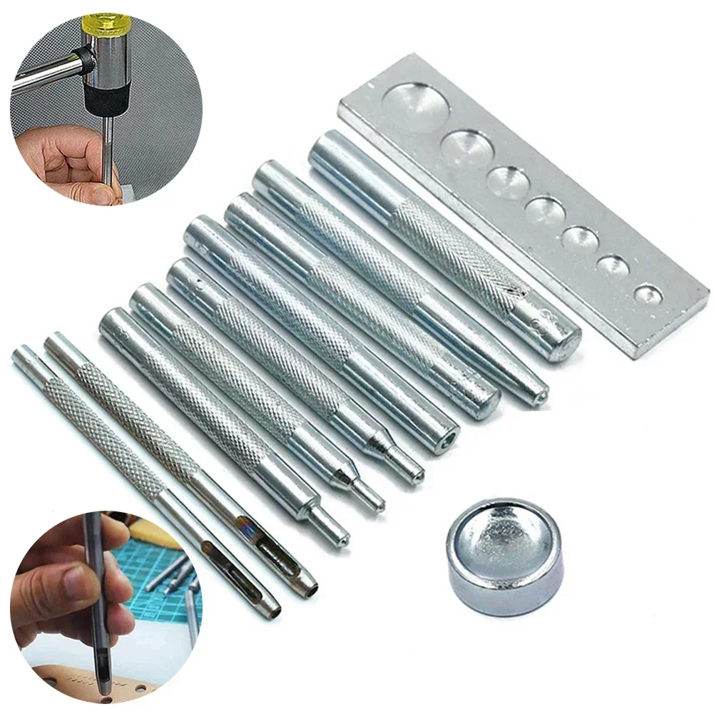 11pcs Leather Hole Punch Set Leather Tool Buttons Set Rivet Setter For Curtains Clothing Leather Craft DIY Making Hand Tool Set