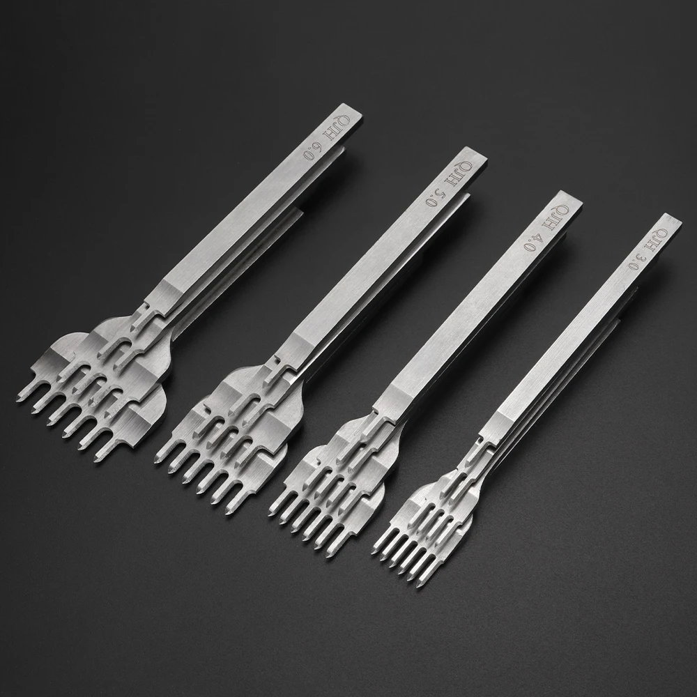 QJH 4 قطع من أدوات الخياطة الجلدية المصنوعة من الحديد الماسي - حدد تباعد الشق 3 مم 4 مم 5 مم 6 مم (1 + 2 + 4 + 6 شوكات)