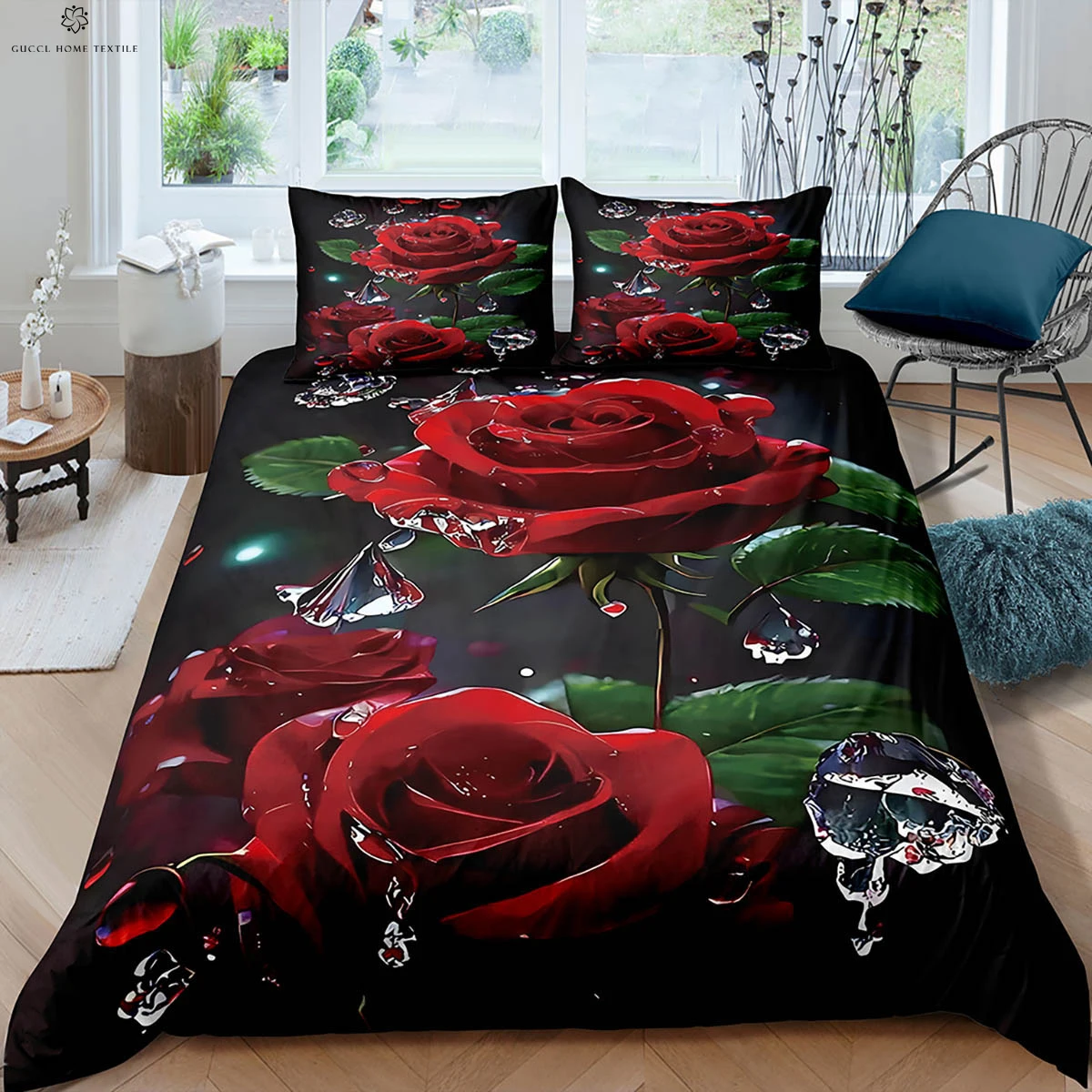 

Valentine's Day Gift Retro Red Rose 3d Printed Quilt Cover Bedding Set Duvet Cover Pillowcase 3 Pieces