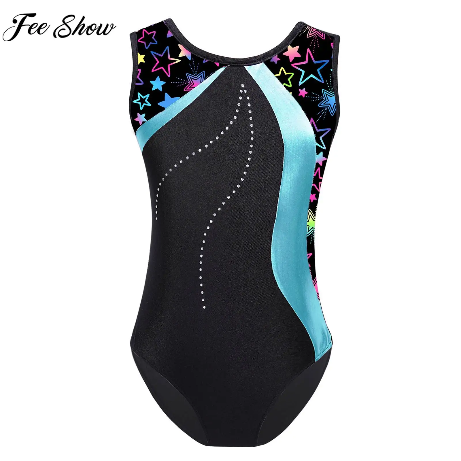 Girls Ballet Dance Leotard Kids Sleeveless Print Gymnastics Bodysuit Figure Skating Training Stage Performance Clothes Dancewear