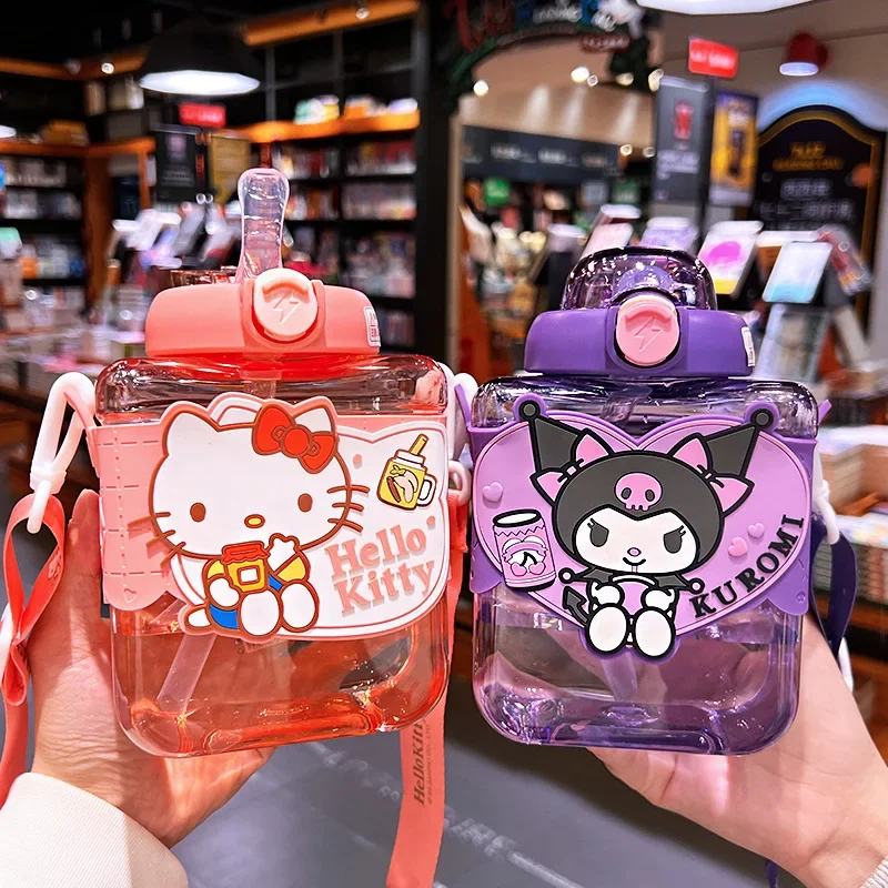 900ml Sanrio Kuromi Hello Kitty Cinnamoroll Straw Cup 2024 New Cartoon Plastic Cup Large Capacity Diagonal  Tritan Water Kettle