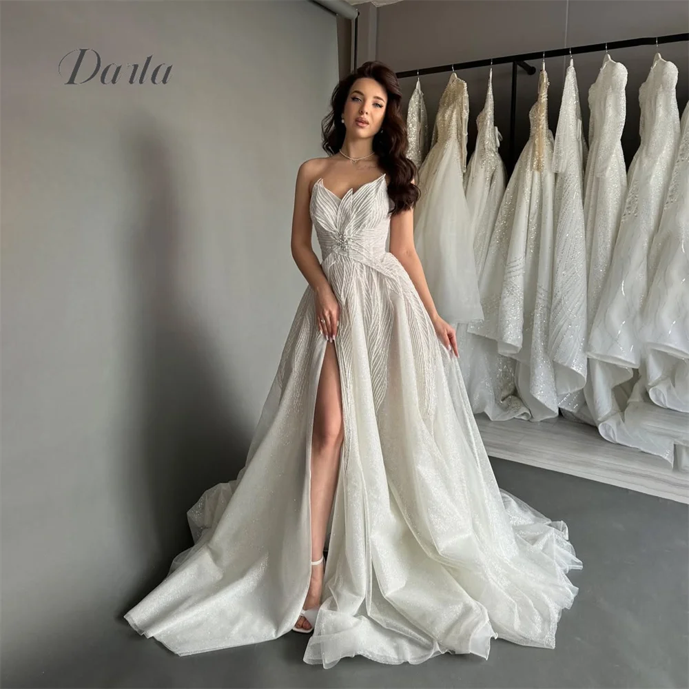 

Darla Customized Sweetheart Backless A-Line Lace Wedding Dress Strapless Sleeveless Elegant Floor-Length High Side Split 2025