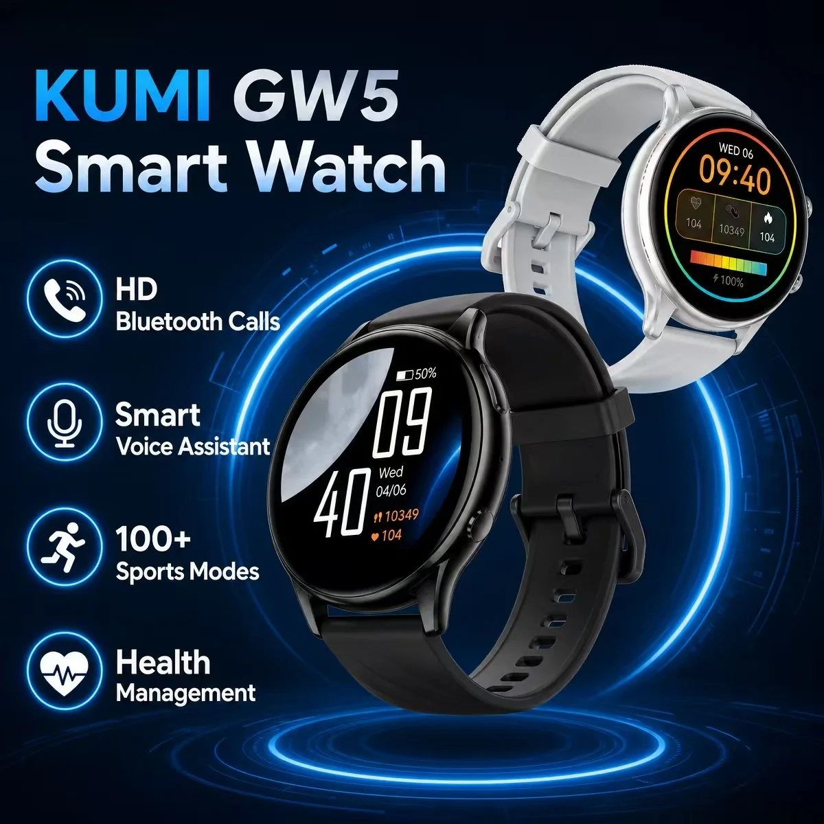 

KUMI GW5 Smart Watch Call Voice Assistant Alipay Offline Payment e-Code Receipt Business Card NFC Access 100+ Sports Health
