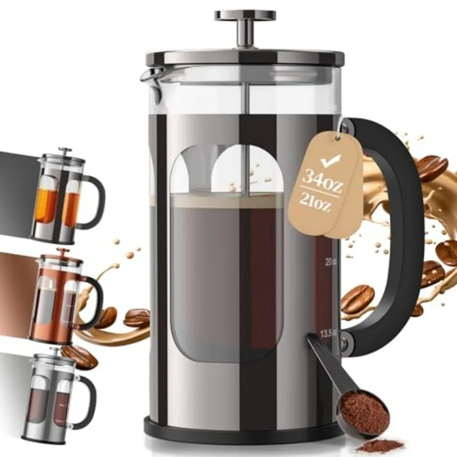 

French Press Coffee Maker, No Plastic Touching Cafe, Thickened Glass Stainless Steel Brewer, Cold Brew Cafetera Tea pot for Kit