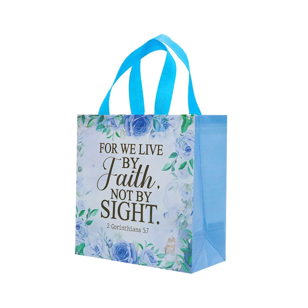 Reusable Floral Shopping Tote Bible Verse Non-Woven Handbag Laminated Eco Friendly Grocery Bag Scripture Print Gift Pouch