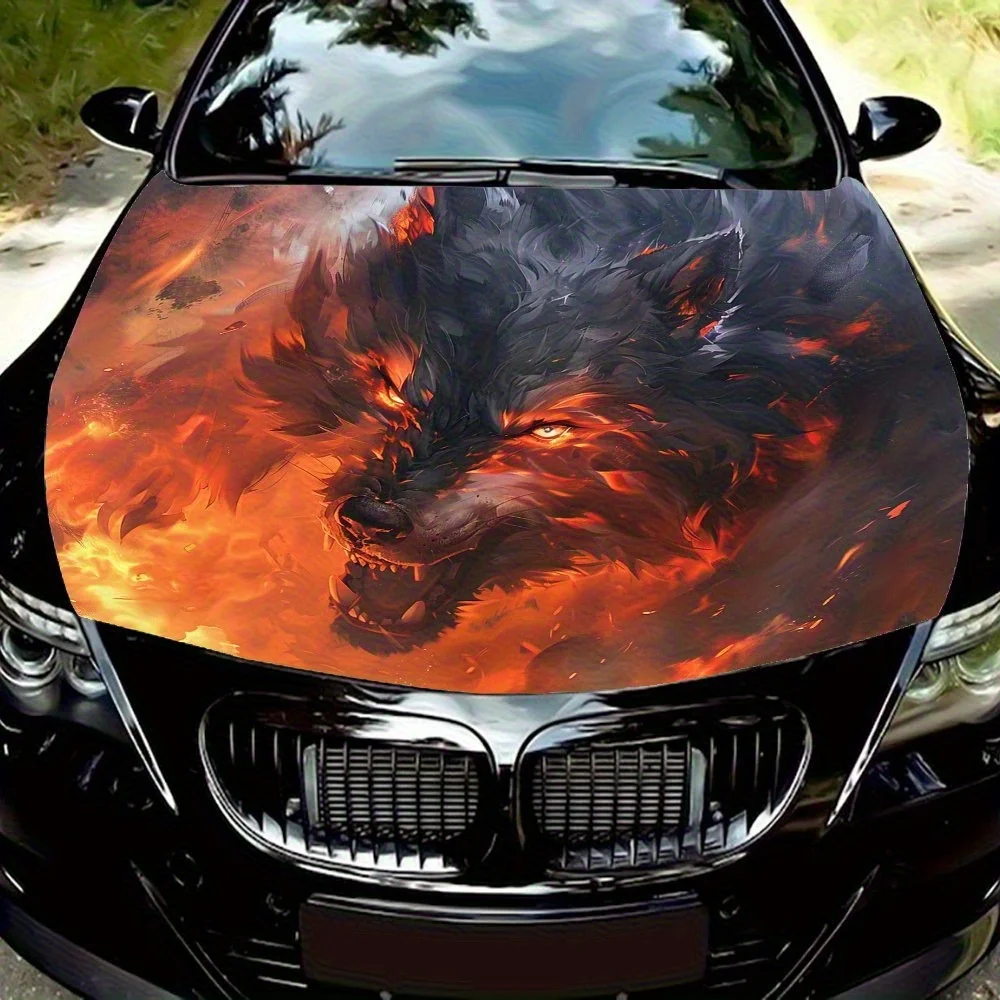 

Flame Wolf Car Hood Decal - Durable PVC Vinyl Wrap For Most Vehicles, Automotive Exterior Accessory | Waterproof And Scratch-res