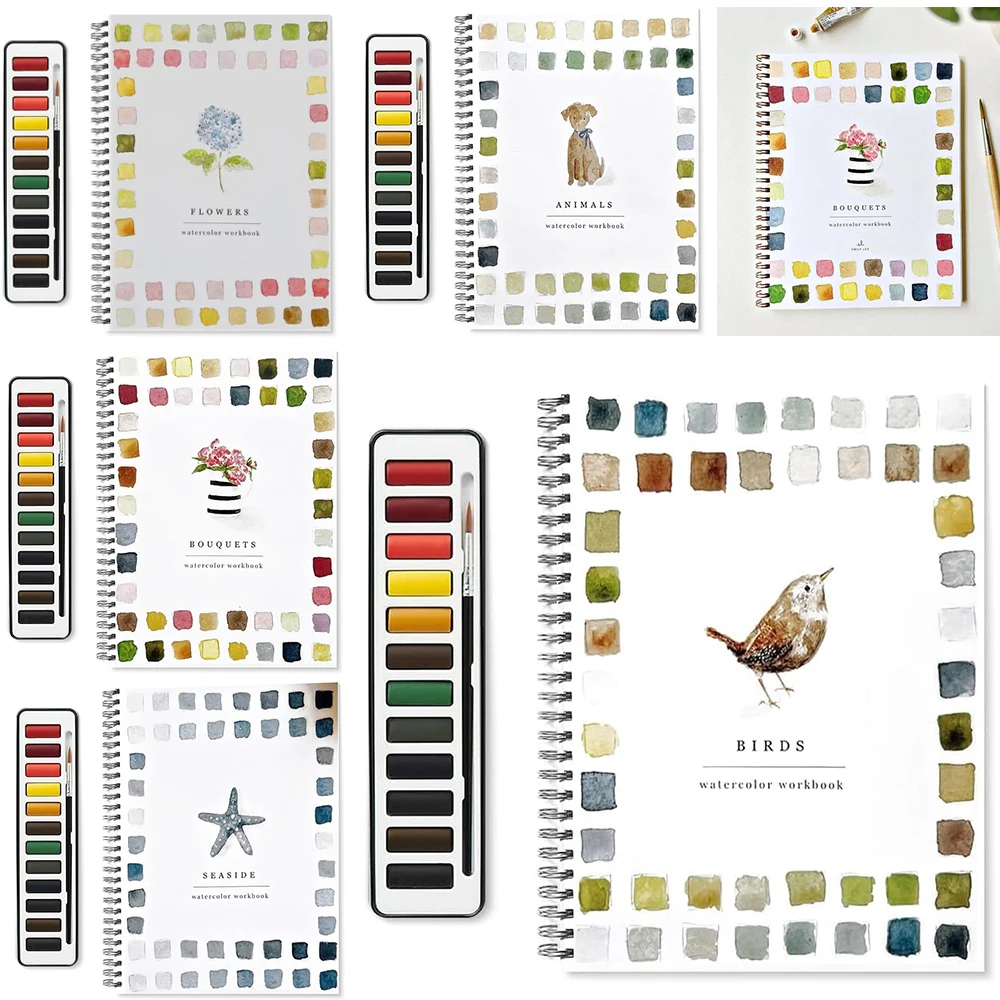 

Watercolor Workbook Beginner-friendly 12 Colors Watercolor Paint Set With Paint Brush Art Crafts Painting Supply For Adult Teens