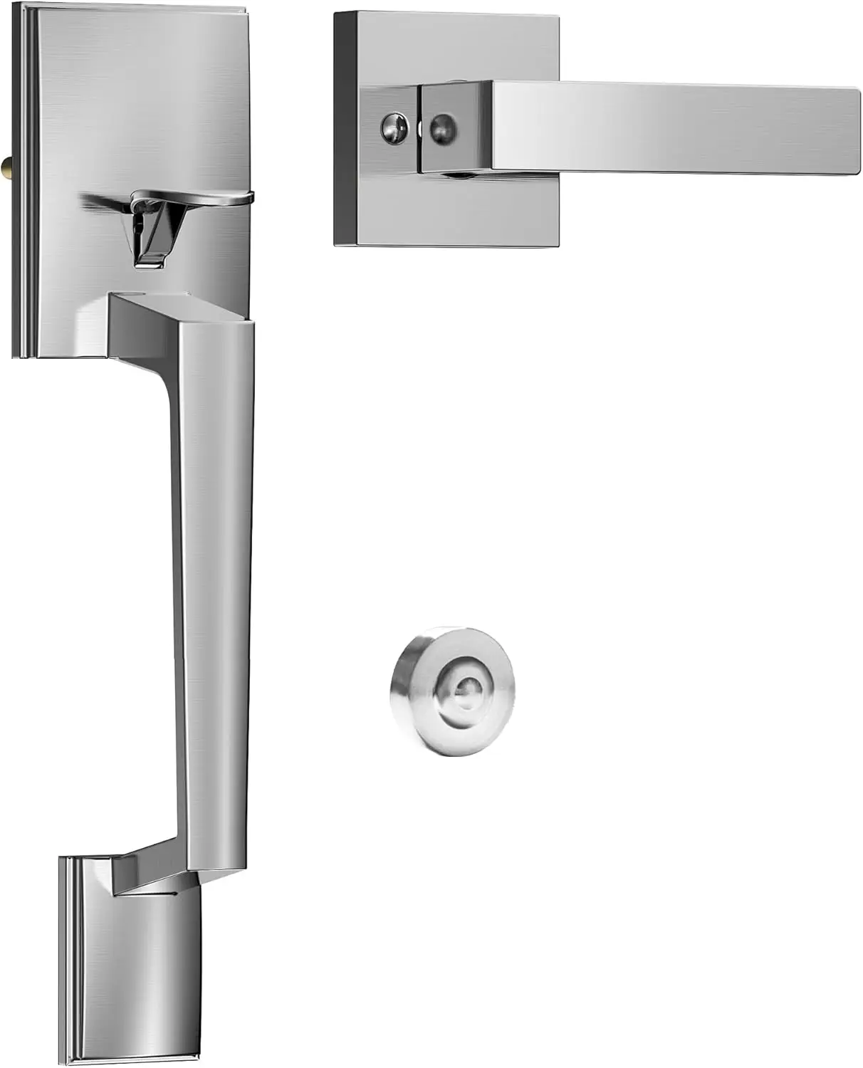 

Набор ручек для входной двери из цинкового сплава повышенной прочности, двусторонние (для правого и левого открывания), отделка матовый никель