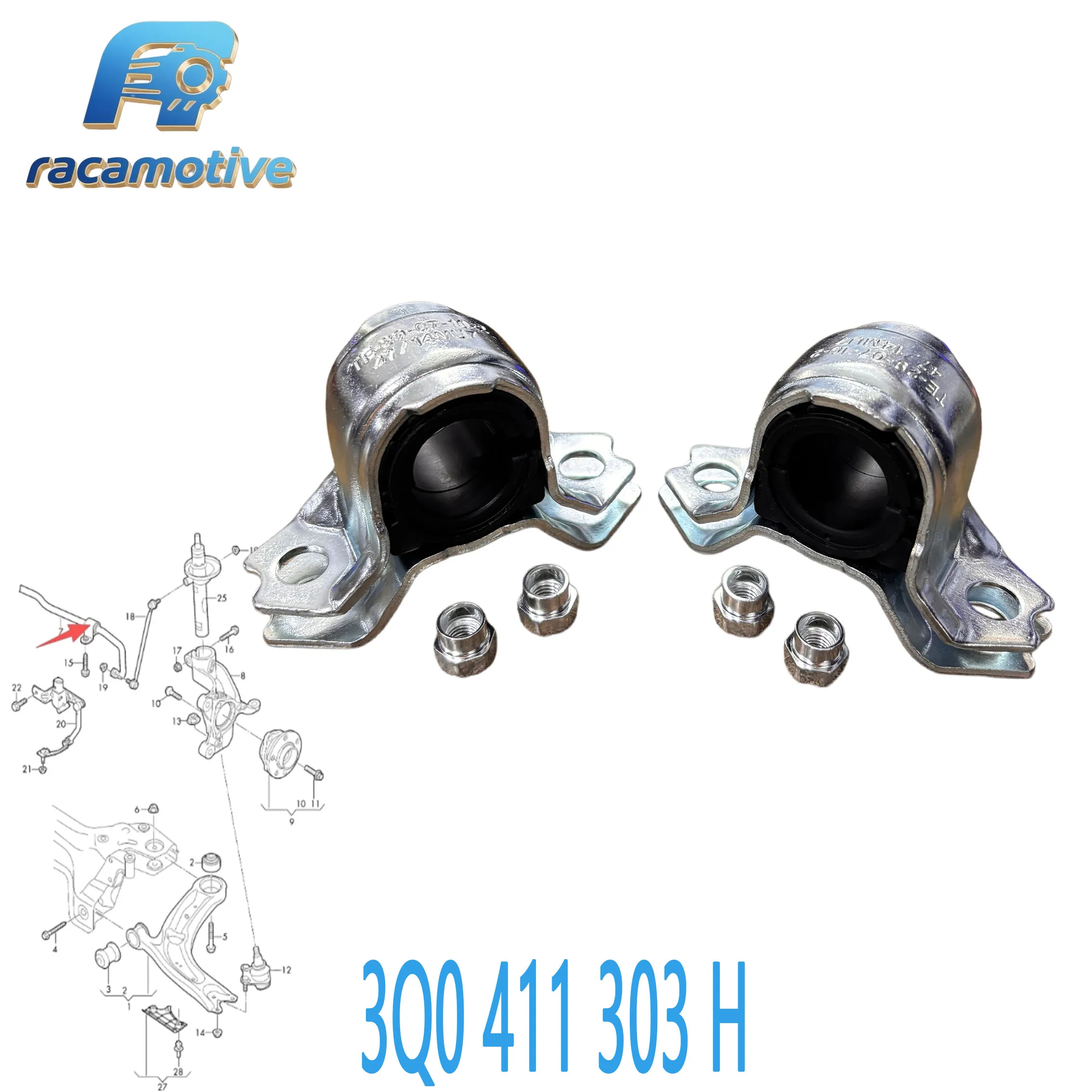 3Q0411303H 3QD411303P 3Q0411305M 3QD411303G  for Volkswagen, Audi, SEAT, Skoda Stabilizer Bar/Balancing Bar Bushing Assembly.