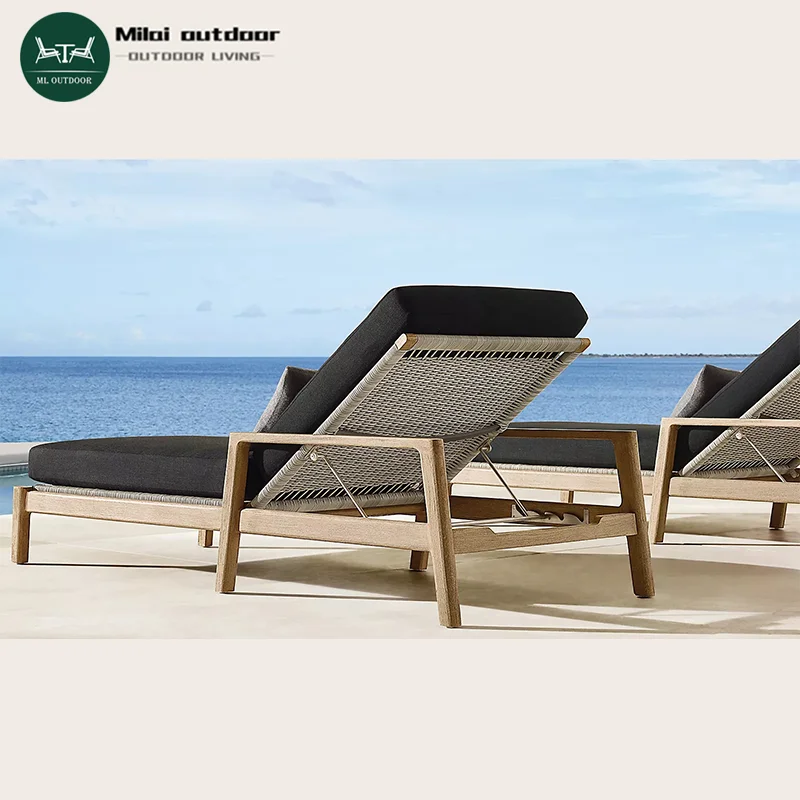 

Outdoor Teak Lounge Chair Villa Garden Sunbath Weaving Vine Bed Terrace Swimming Pool Teak Lounge Bed