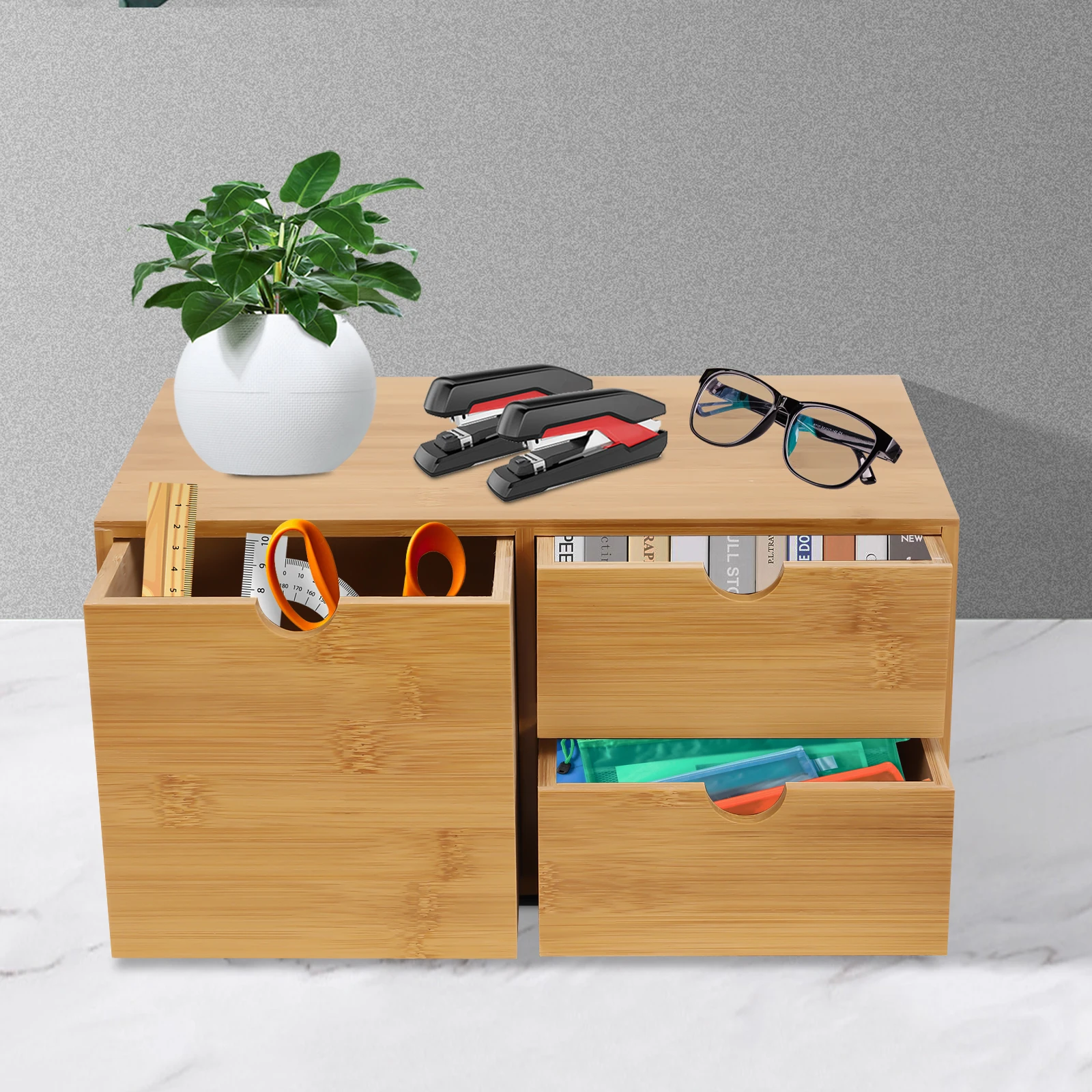 Bamboo Desk Organizer MinOffice Table Organizer scatola per l\'organizzazione della tastiera per forniture per articoli da toeletta per la casa