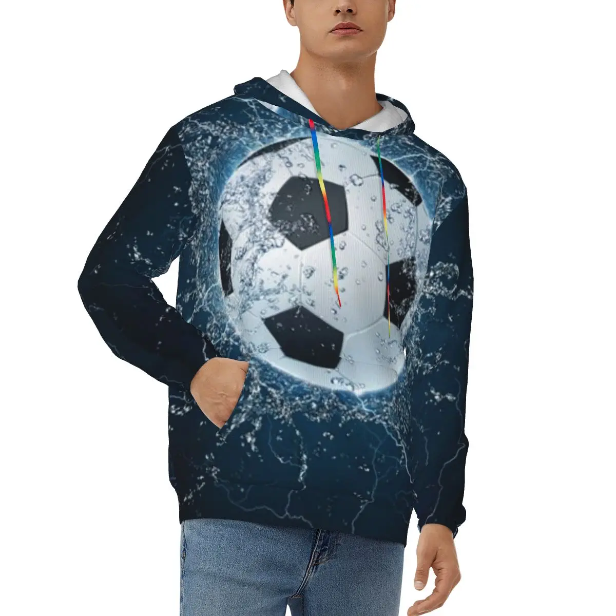 Soccer Ball On Water Mens Sweatshirt Long Sleeve Autumn Spring Casual Hoodies Top Boy Blouse