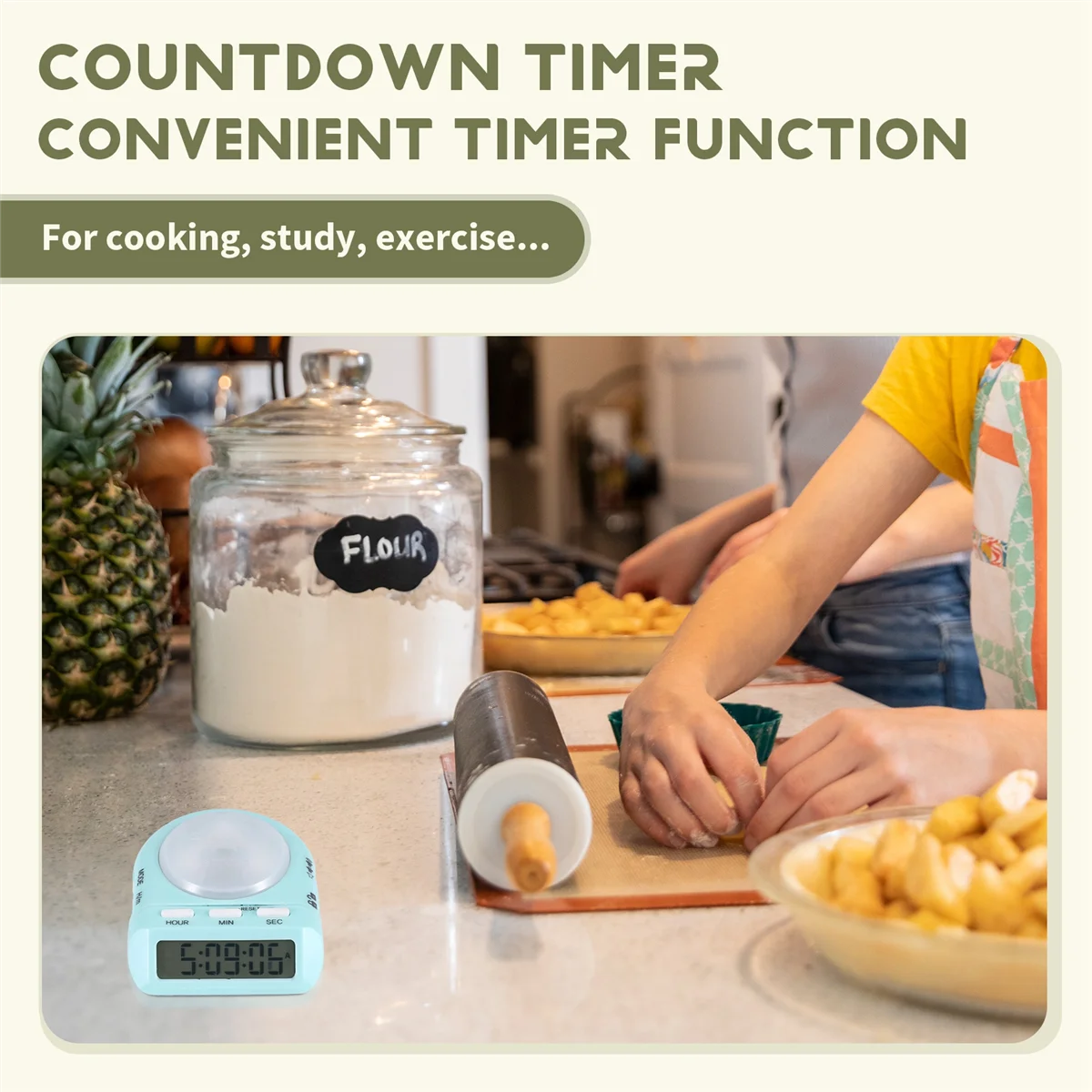 AA58 Digital Kitchen Timer with 100 Hour Clock Count Down for Kid Teacher Cook,45° Display LCD&Security Lock,Time Management