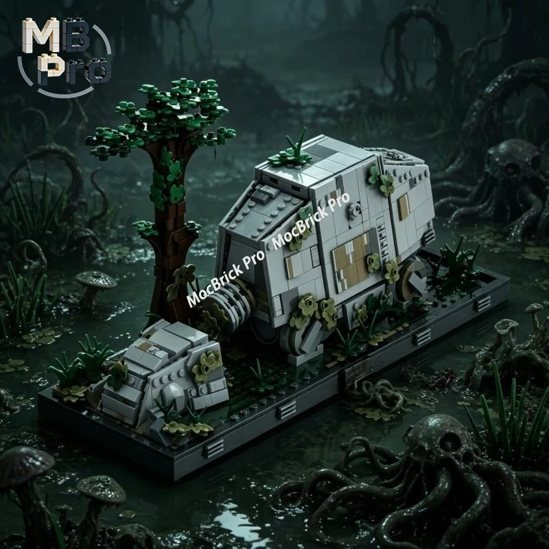 

Конструктор MOC: Поврежденный шагоход AT-AT с сценой битвы в лесу Эндор