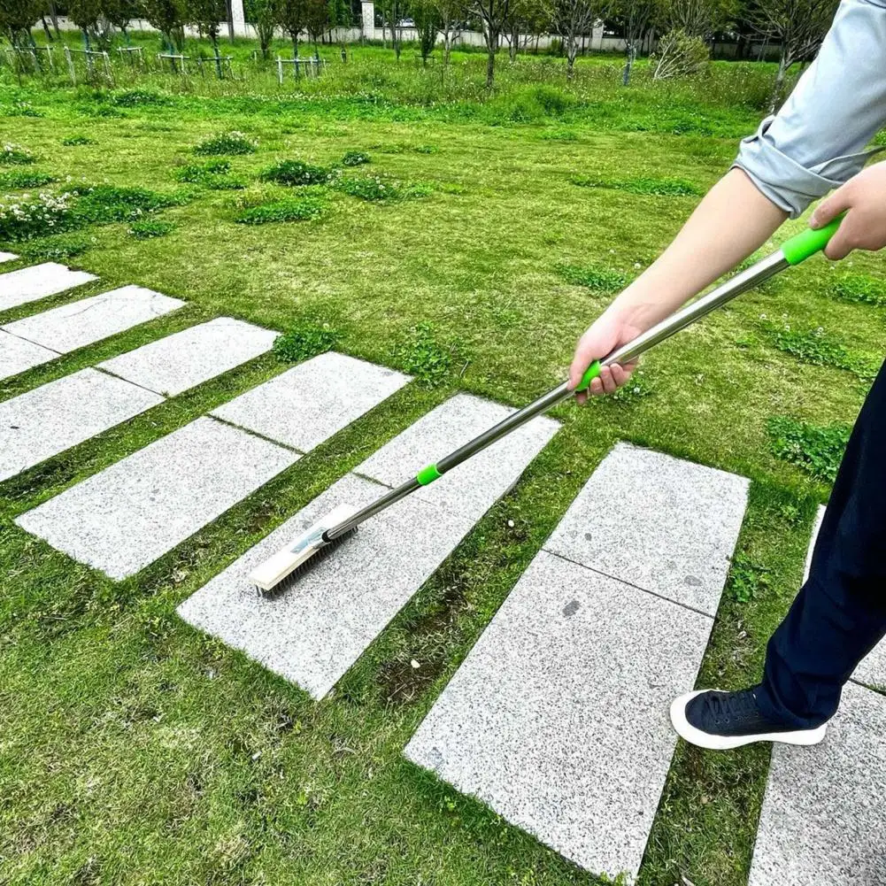 

Patio Brush Stainless Steel Wire Scrub Brush for Floor Outdoor Deck Long Handle Moss Remover Stiff Bristle Scrubber for Patio