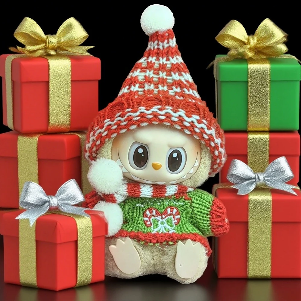 

Для одежды Labubu: рождественский комплект с оленями (красный праздничный наряд) для V1/V2/V3 — наряд Labubu, праздничный подарочный рождественский набор