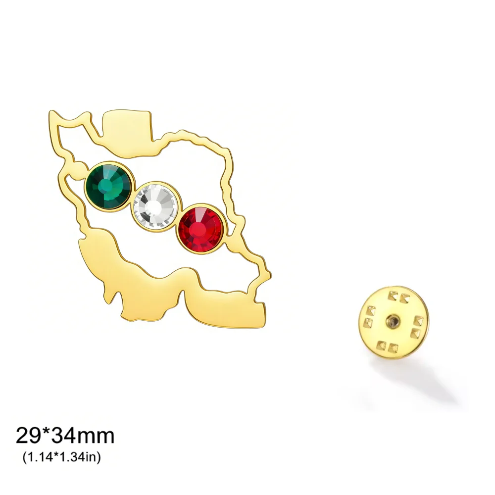 CoolTime Retro Hohle Iran-Karte Brosche für Männer und Frauen Goldfarben Strass-Besetzt Edelstahl-Schmuck Großhandel – Detail 10