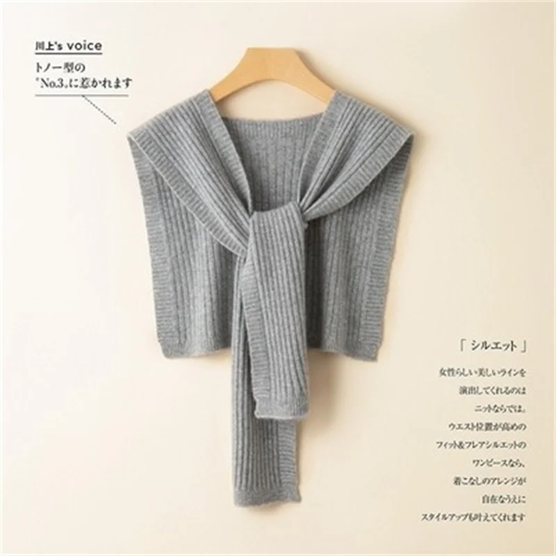 SZDYQH 100% Merino Wool Knitted Shawl For Women Spring Autumn Simple Style Solid Soft Knitwear Korean Popular Cappa Fashion Top