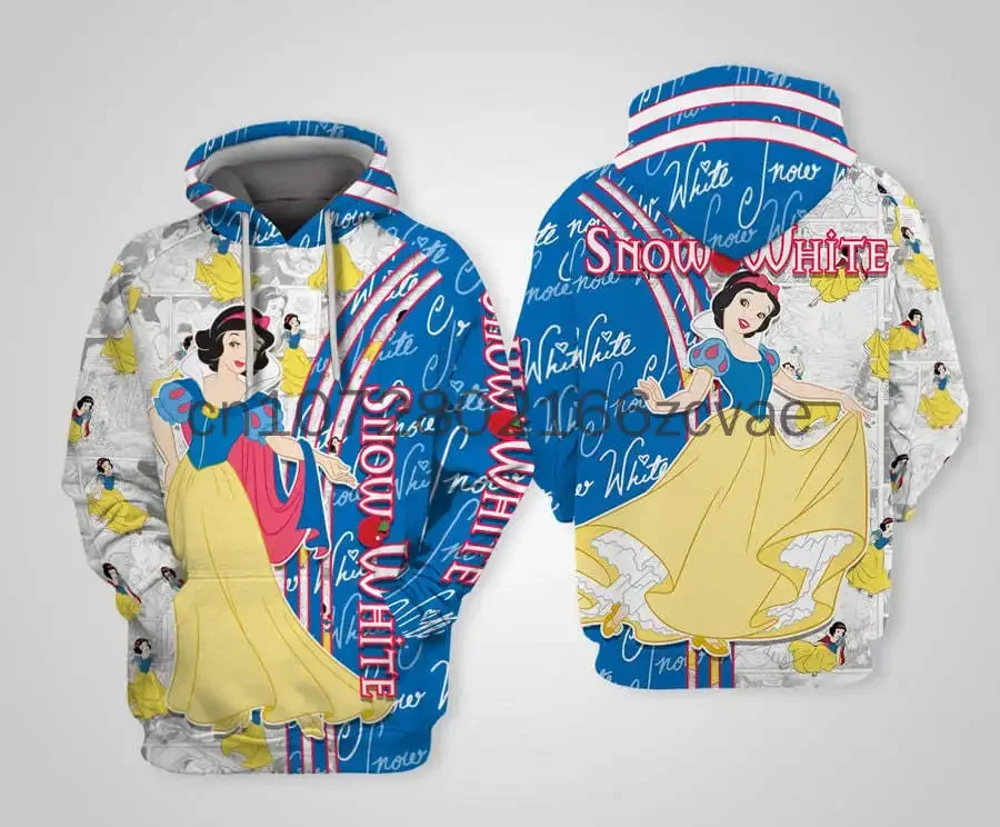 2024 New Disney Snow White 3D felpa con cappuccio Fashion Retro Zipper felpa con cappuccio da donna Casual