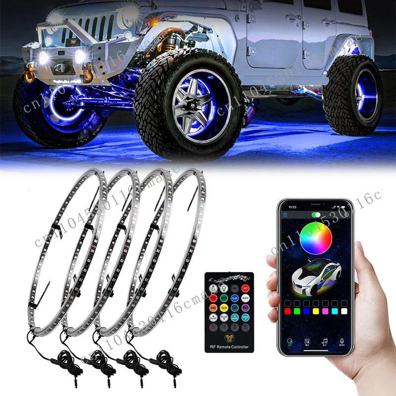 Car Led Hub Light RGB Streamer Bluetooth Tire Decorative Light Off-road Vehicle Tire Light Hub Cover Modification Universal