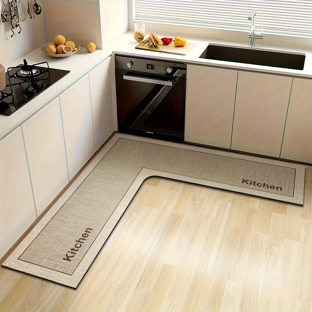 VIKAMA Premium L-Shaped Creative Kitchen Rug Non-Slip Waterproof Bathroom Mat Doormat Rug For Bedroom Carpet For Live Room Home