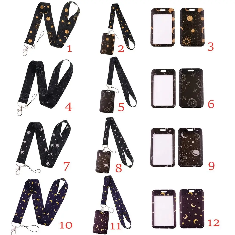 สายคล้องโทรศัพท์แบบมีที่ใส่บัตรลายดวงอาทิตย์และดวงจันทร์ สายคล้องโทรศัพท์ลายดาว สายคล้องคอสำหรับใส่บัตร สายคล้องบัตรประจำตัว สายคล้องแบบแขวน