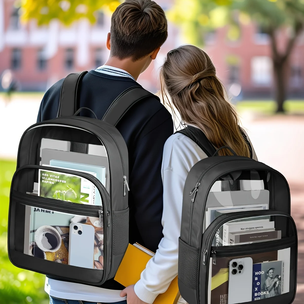 Zaino trasparente resistente per la scuola: spallacci leggeri e regolabili, chiusura con cerniera, stampa bagagli in cartone animato, per