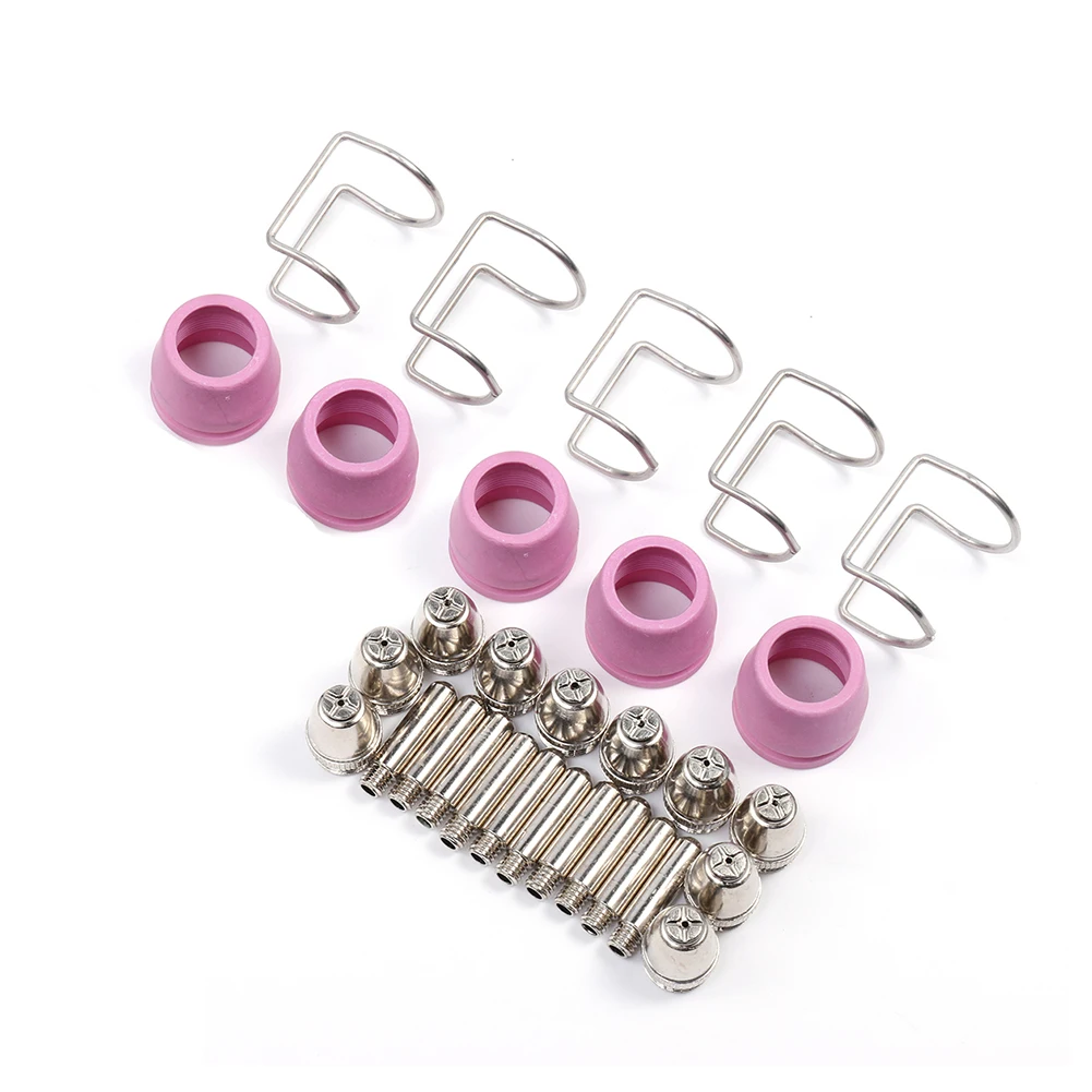 30pcs Electrode Tip Nozzle Kit Consumable Professional Plasma Cutting Accessories Guide Ring Shielding Cup for CUT60 LGK60 P-60