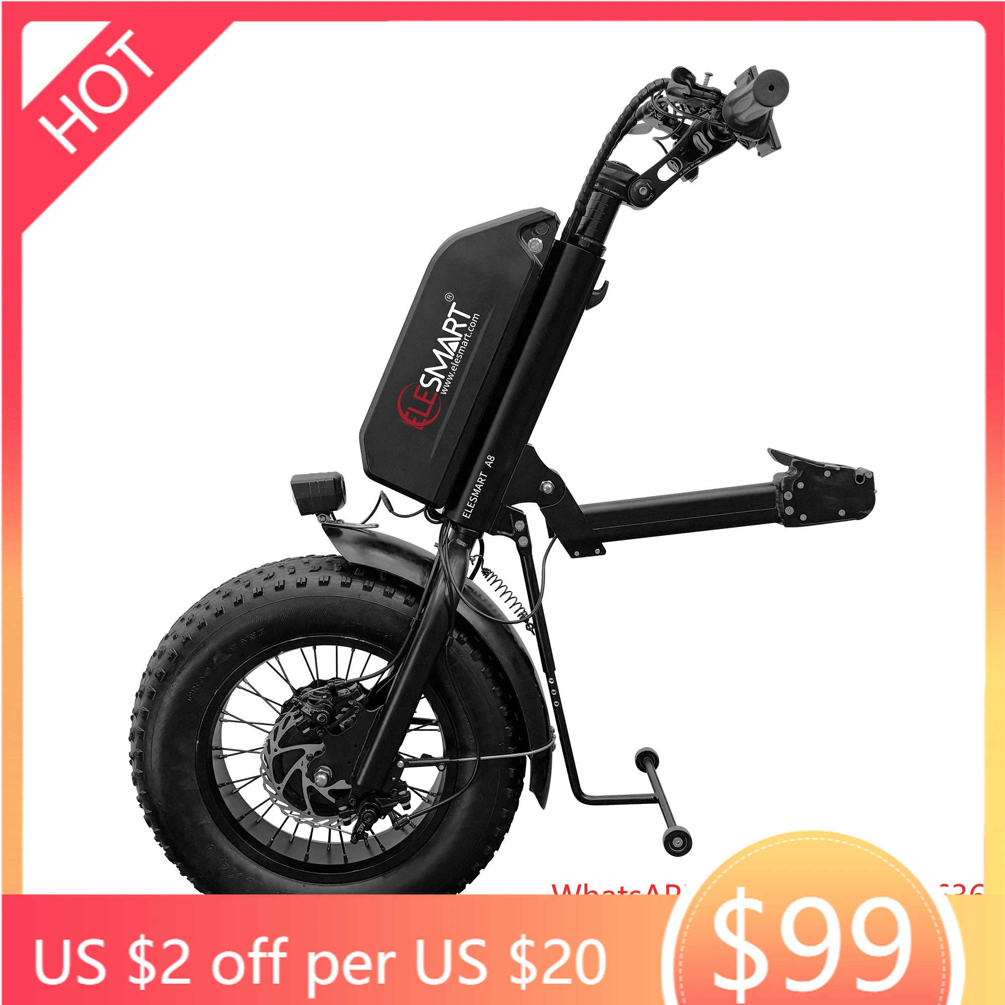 1000W 48V 20Ah Electric Off-road Handcycle LCD Display   Handicapped Li-ion   Clip on Motor