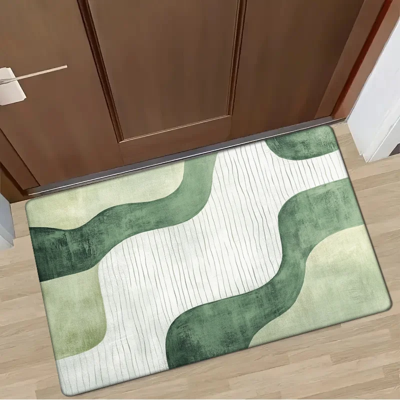

1pc Abstract Green Wave Area Mat - Soft Polyester, Machine Washable Floor Mat with Geometric Design for Entryway, Kitchen, Livin