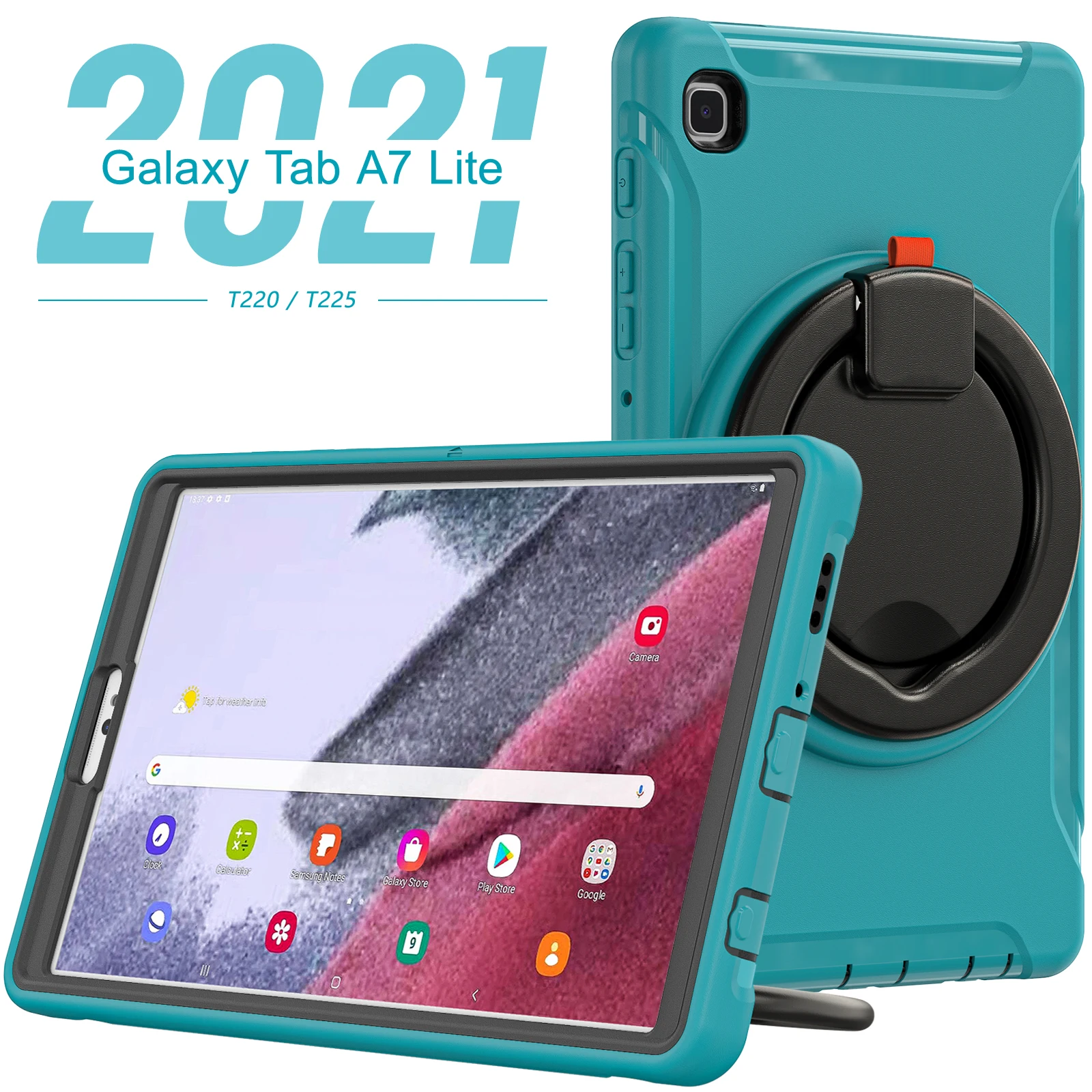 

Kids Tablet Case For Samsung Galaxy Tab A7 Lite 8.7 T220 T225 SM-T220 SM-T225 Heavy Duty Ring Holder Rotate Kickstand Cover