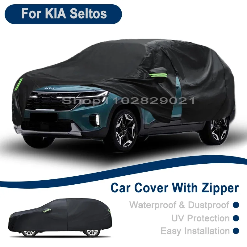 

Outdoor Full Vehicle Cover For KIA Seltos - Side Zipper Design, Waterproof Dustproof Sun Protection Car Cover