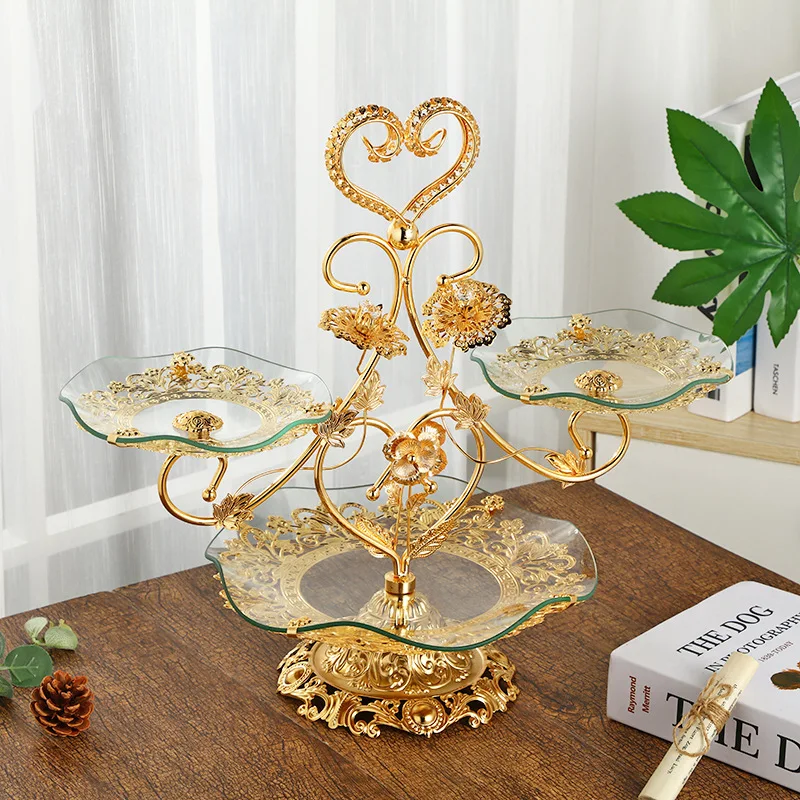 

European vintage snack plate luxury hotel glass multi-layer candy guest cake dessert decoration