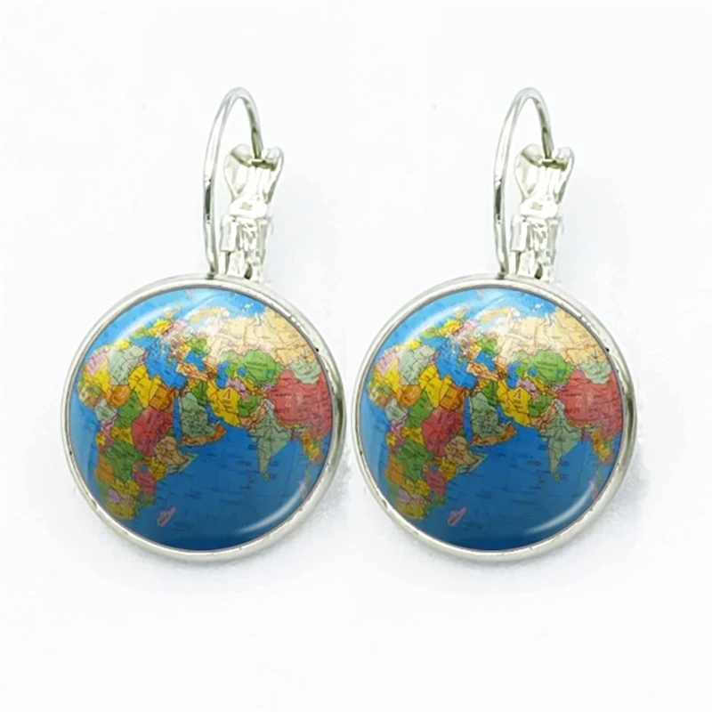 Boucles d'oreilles carte du monde Steampunk pour femmes, globe débar, planète, photo d'art, bijoux de voyage féminins faits à la main, gemme en verre, nouvelle mode