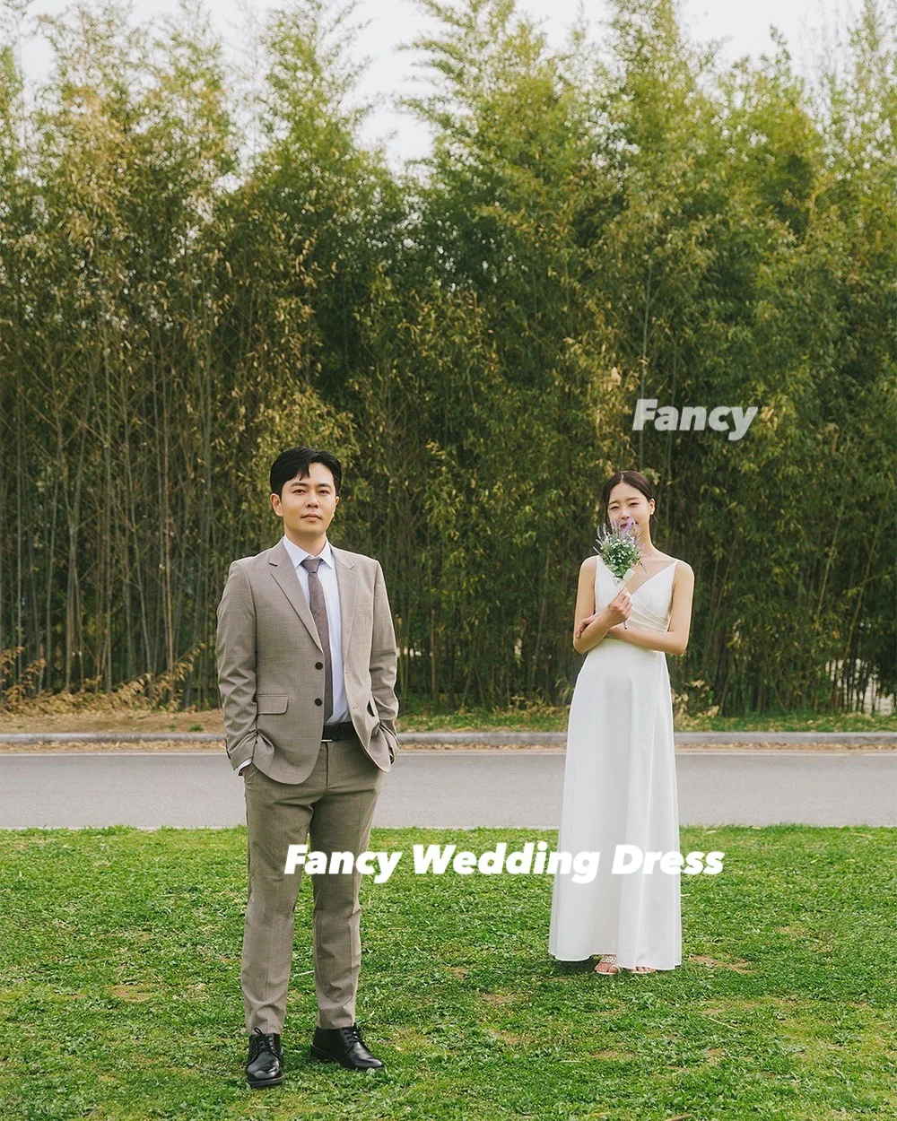 Fancy Simple V Neck Wedding Dress Korea Photo Shoot A Line Elastic Satin Bridal Gown Sleeveless Back Corset Customized