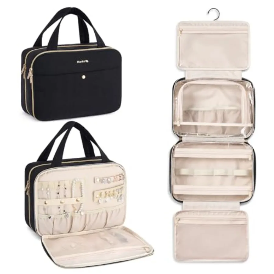 

Hanging Travel Toiletry Bag for Women with Jewelry Organizer Compartment Travel Essentials Toiletries and Makeup Bag Water-Resi