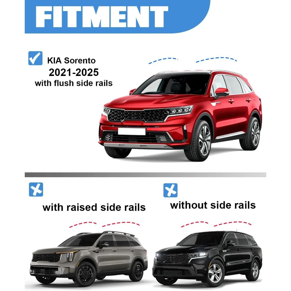 Barre trasversali per portapacchi con serratura per KIA Sorento 2021-2025, alluminio resistente, capacità 220 libbre, nere