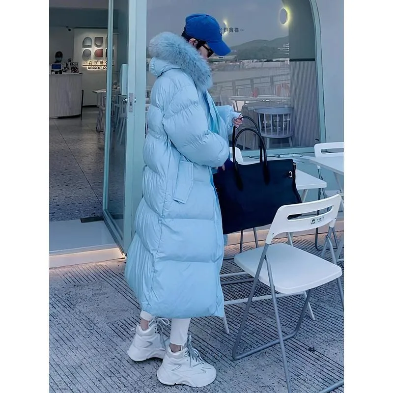 2023 New Women Down Jacket Winter Coat Female Fox Fur Collar Thicken Parkas White Duck Down Outwear Slimming Mid Length Overcoat