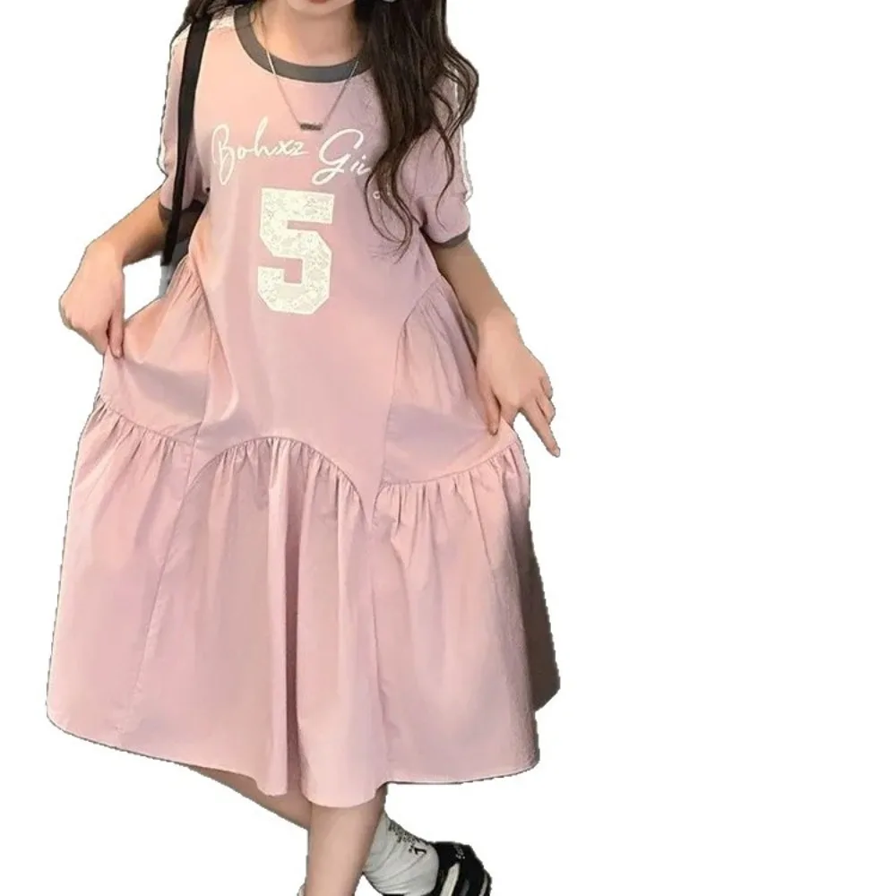 2026 Summer Girls Dress, Korean Style Color Block Printed Splicing Dress Casual Sweet Princess Dress for Middle & Big Girls