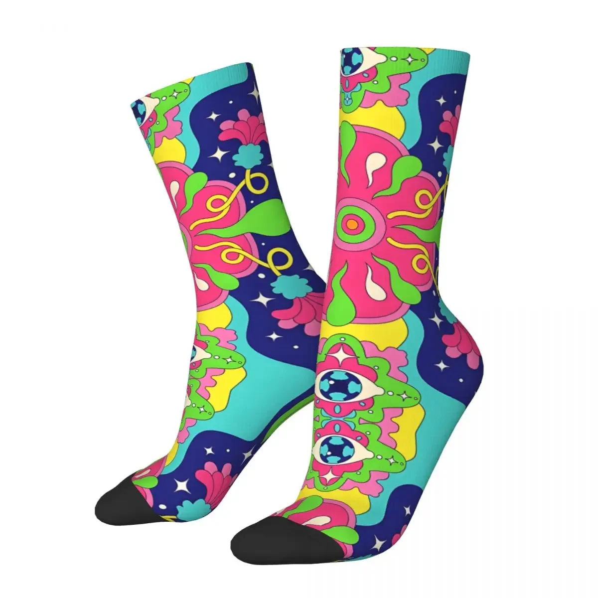 Dazzling Psychedelic Hippie Men's Socks Retro Harajuku Street Style Novelty Seamless Crew Sock