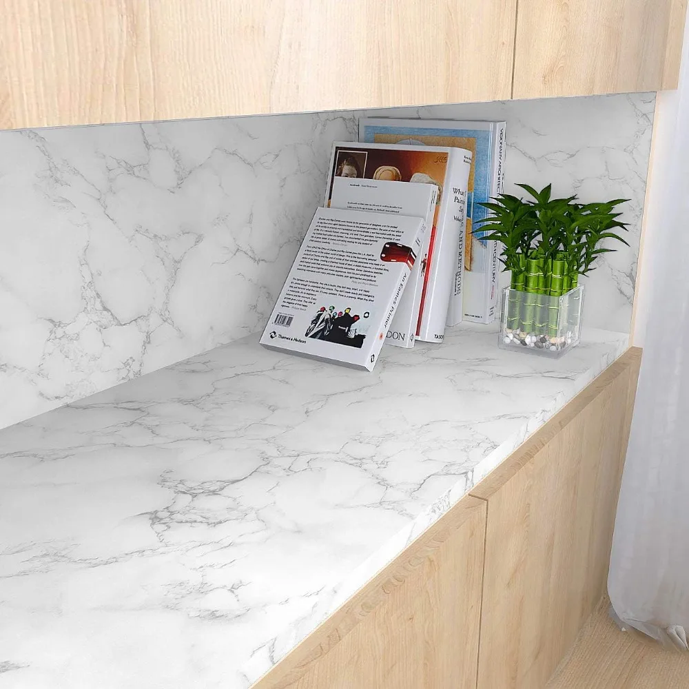 ورق اتصال قابل للتقشير واللصق من الرخام الأبيض مقاوم للماء لأسطح الكونترتوب، مقاس 30 × 400 بوصة، سهل الاستخدام، لاصق يدوم طويلاً #3