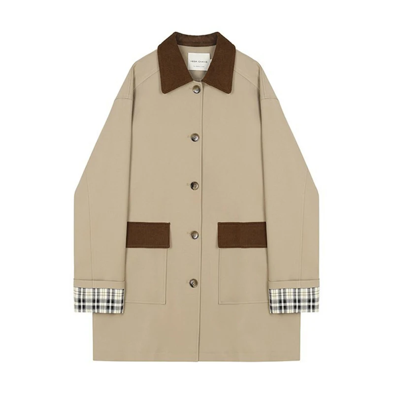 Vega Chang Women's Mid-Length Jaet 2025 Autumn New Sle Patchwork Slimming Casual Outerwear Korean Sle Straight Cut