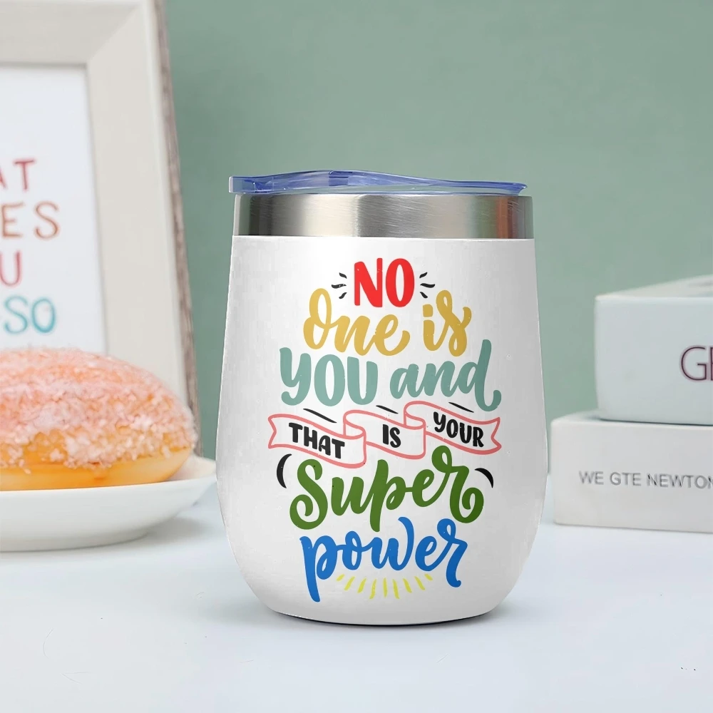 Encouraging Statements Design Vacuum Flasks 12oz Insulated Wine Tumbler Vacuum Coffee Mug Egg Shape Thermos Cup