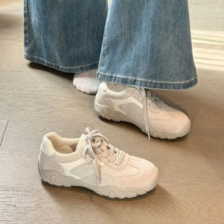 Women's Leather-Look “Forrest Gump” Running Shoes: Round-Toe, Patchwork Design, Lace-Up, Lightweight, and Versatile
