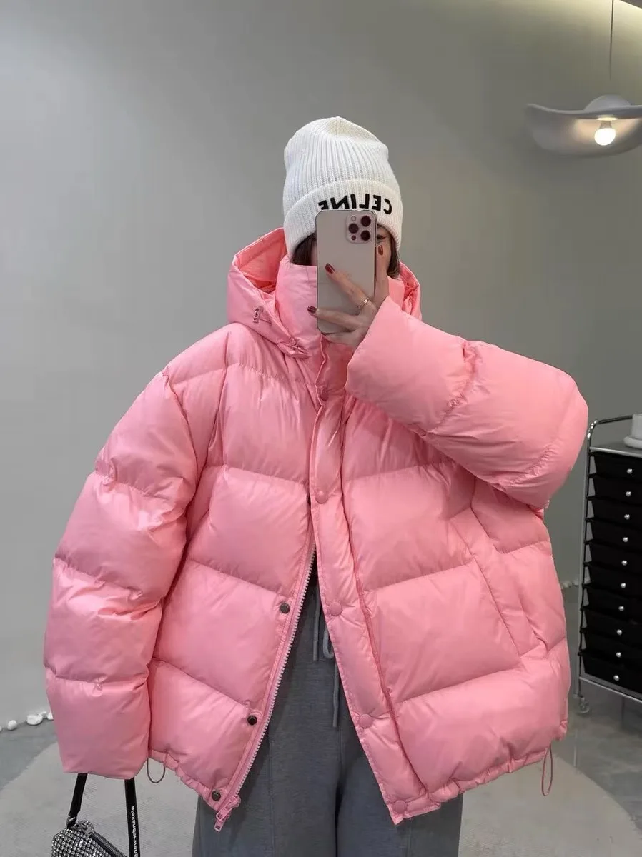 

90% Duck Down Jacket Women Fall Winter New Fashion Long Sleeve Thicken Warm Loose Puff Jackets Chic with Hooded Feather Coats
